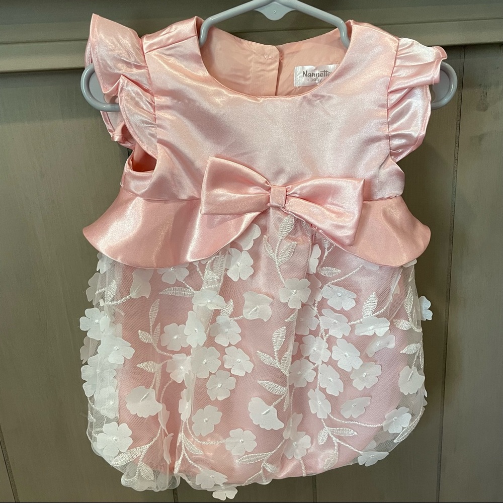 Nannette Baby Pink Silk with White Flower Tulle Dress